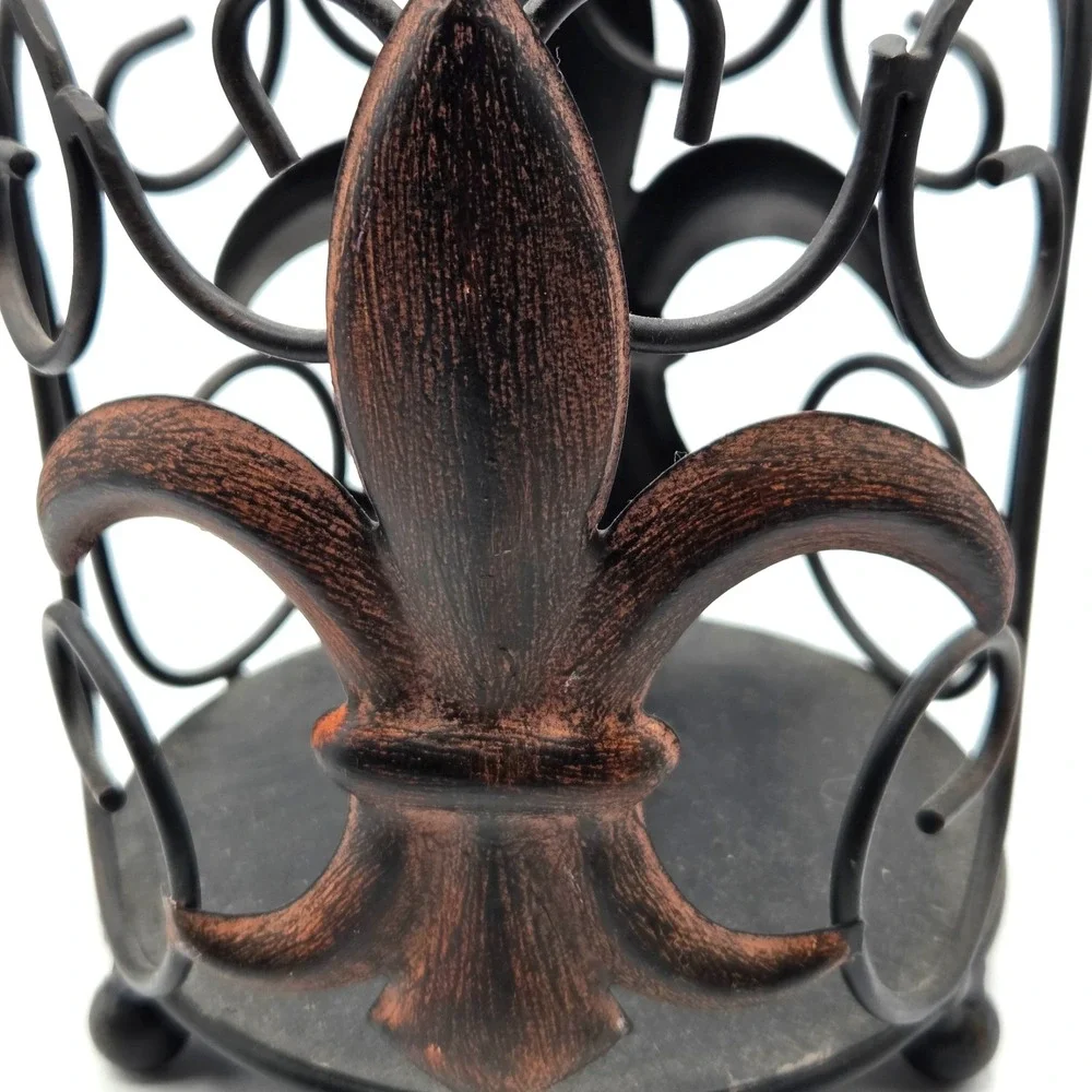 Retro PAIR of Pier 1  METAL Fleur-de-Lis Candle Holders  Hurricane Vase Rustic